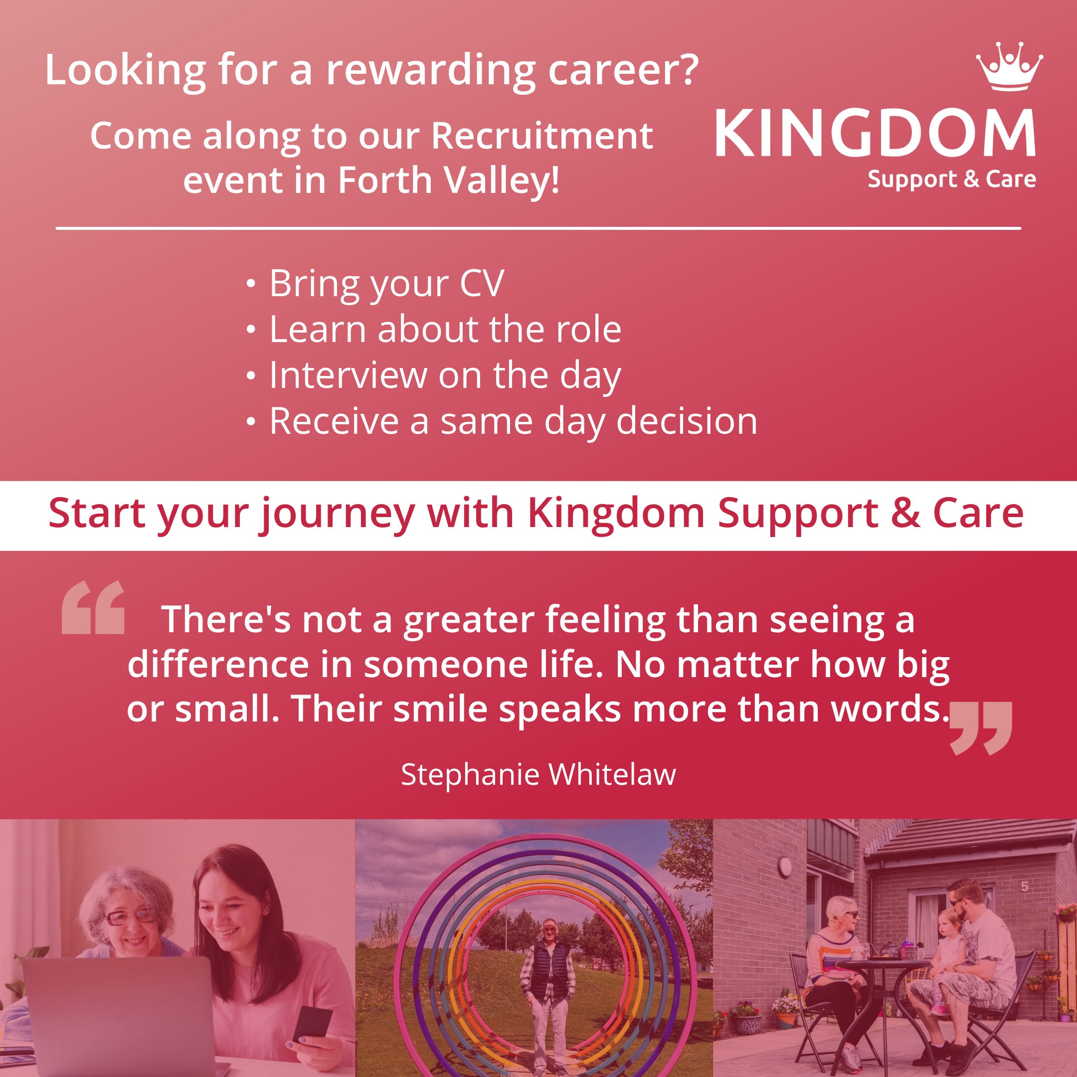 We're holding a recruitment event for Support Workers in Slamannan, Falkirk and Dunipace
